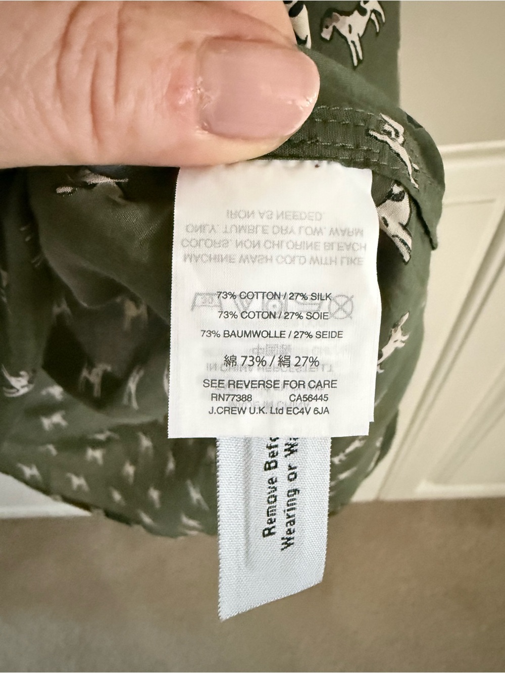 J. Crew Olive Green Dog-Print Women's Blouse - Picture 6 of 6